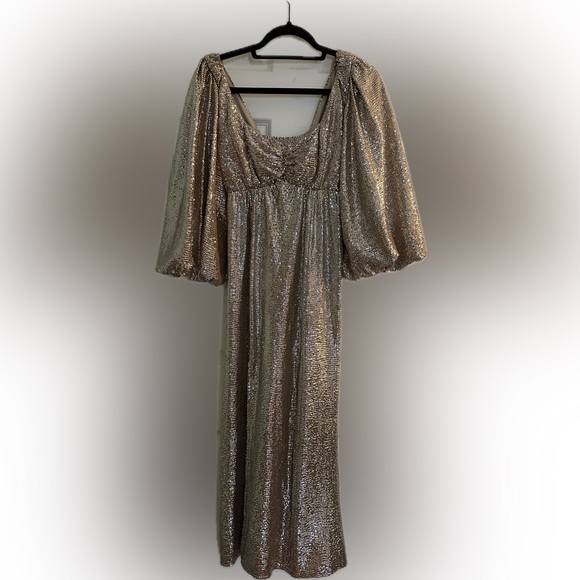 SHOW ME YOUR MUMU Sydney Gold Sequin maxi dress with front side slit, size M - Picture 1 of 12